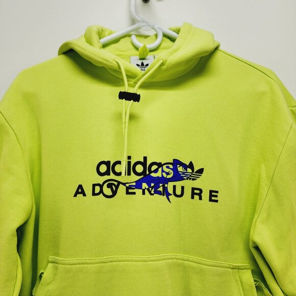 Adidas Adventure Lime Green Hoodie Mens  Size S Kangaroo Pocket Drawstring Hood - Picture 8 of 12